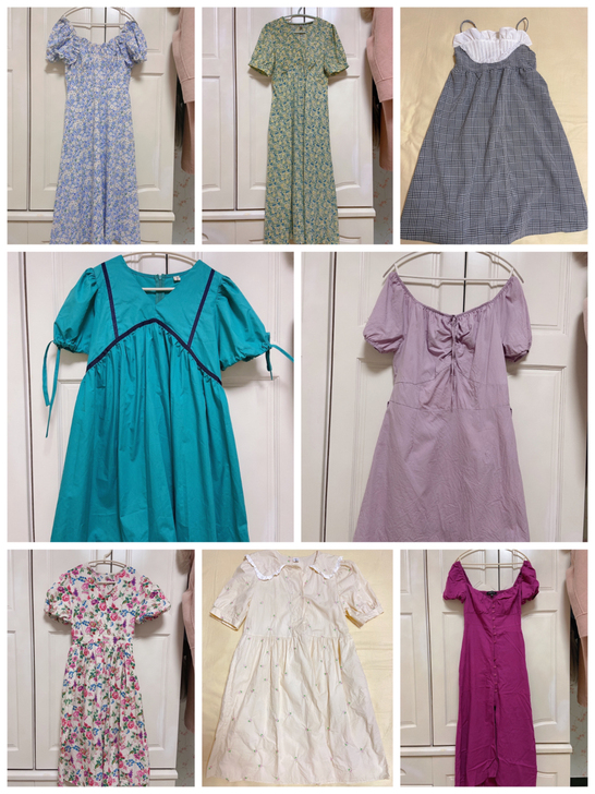 清衣柜!连衣裙油画碎花纯色格子娃娃领鱼尾裙...