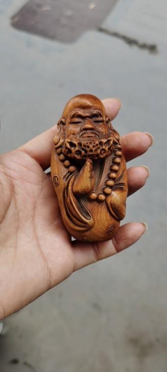 木雕手把件仿古杨木木雕刻人物达摩悟道随身把...