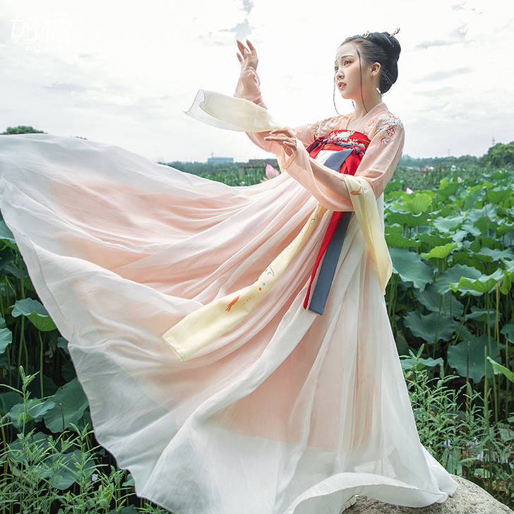 汉服女中国风原创古装樱花超仙飘逸古风唐制齐...