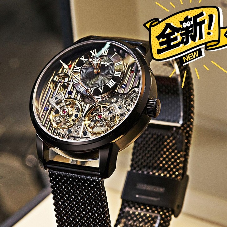 新款瑞士艾浪正品手表双陀飞轮自动机械表男士...