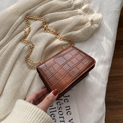 新款韩版百搭迷你鳄鱼纹链条小方包斜挎包口红...