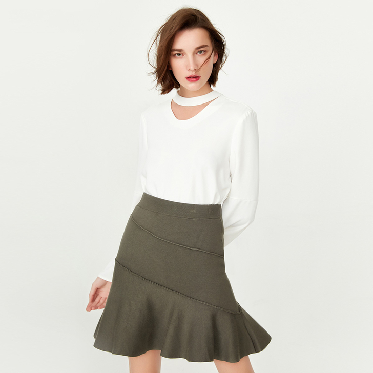 QLXJ| ONLY秋冬新松紧腰荷叶裙A字...