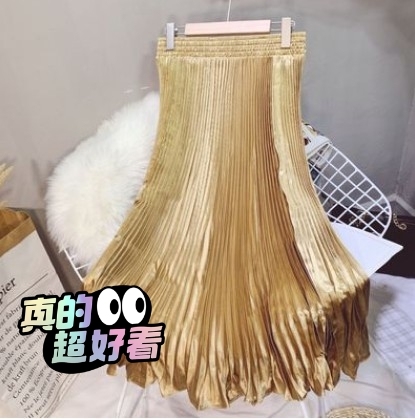 金黄色百褶裙高端气质优雅半身裙