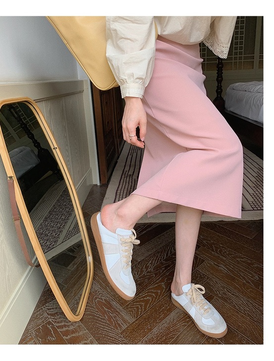 后开叉半身裙女中长款高腰包臀一步裙粉色大码...
