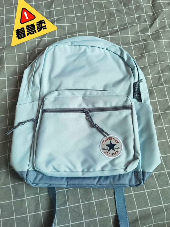匡威纯淡灰色双肩包书包背包电脑包男女同款校...