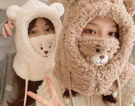 可爱小熊帽子女秋冬韩版骑车防风保暖护耳口罩...