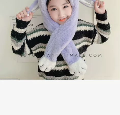 耳朵会动儿童帽子围巾一体冬季女童防风护耳套...