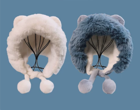 韩国可爱小熊护耳毛绒帽女冬季加绒加厚保暖雷...