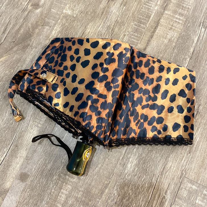 出口日本抗强风豹纹花蕾丝边全自动折叠伞女士...