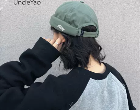 闲置日系黑色格纹瓜皮帽 帽子 暗纹 可调节...