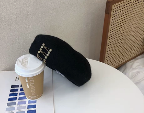 重工~高品质秋冬羊毛贝雷帽女金属钉扣英伦复...