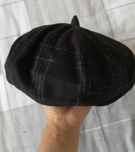 复古格子贝雷帽女秋冬南瓜八角帽日系网红in...