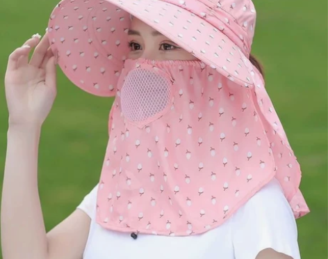 帽子女夏季防晒防风粉色遮阳帽防紫外线骑行遮...