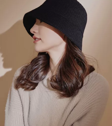 韩国纯色针织水桶帽女网红日系春秋盆帽百搭气...