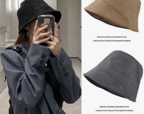 厂家直销,渔夫帽,素颜遮脸麂皮绒渔夫帽子女...