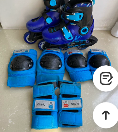 迪卡侬蓝色轮滑鞋儿童初学者男童溜冰旱冰滑冰...