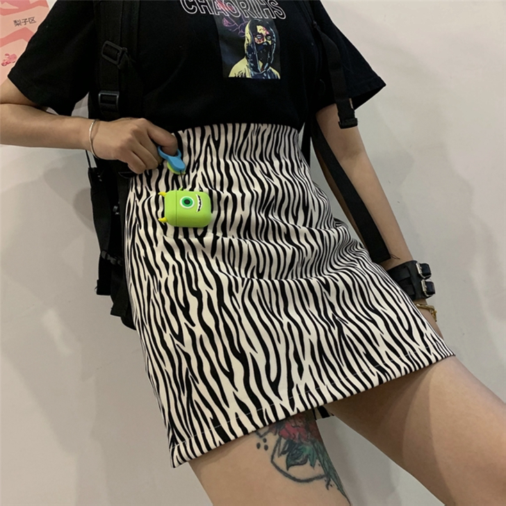 斑马纹半身裙大码女装高腰防走光包臀一步裙胖...