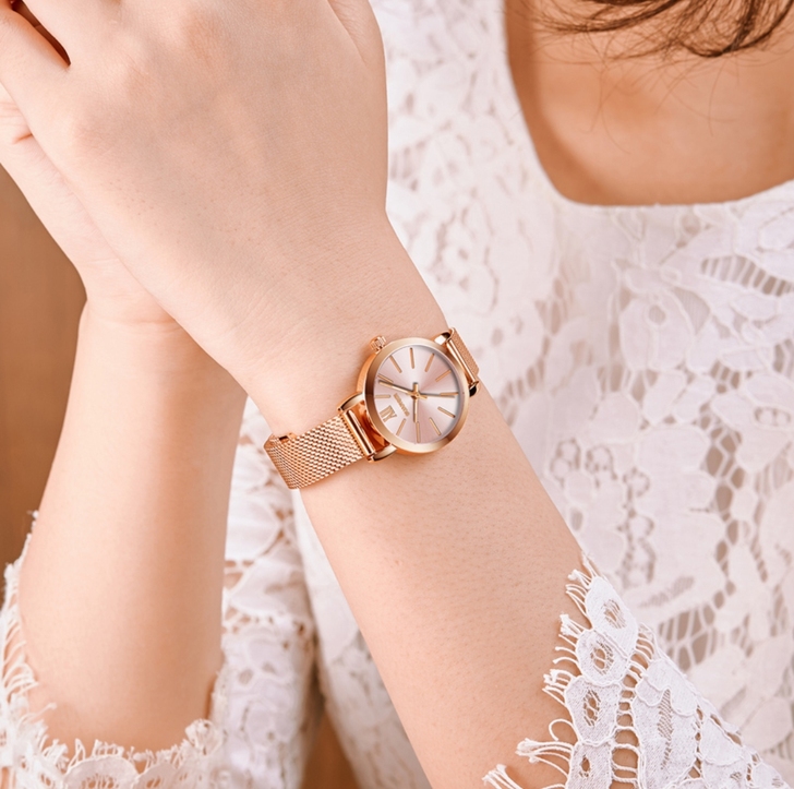 冠琴品牌玫瑰金女士手表简约韩版时尚防水石英...