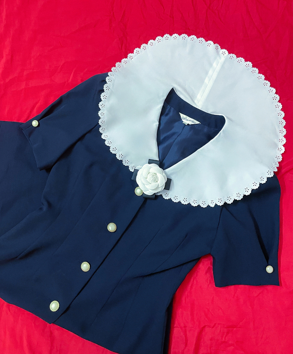 日本直邮vintage大翻领连衣裙 水无花...