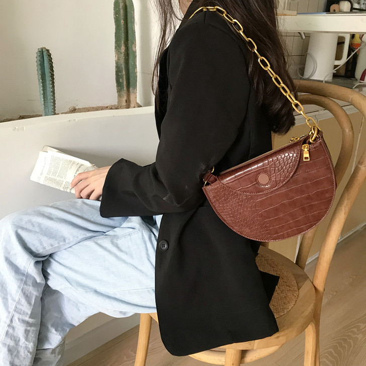 复古鳄鱼纹链条包2020新款简约单肩斜挎包...