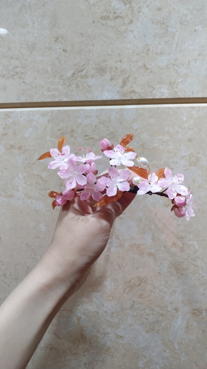 汉服配饰，桃花簪，热缩发冠，簪娘做的，喜欢...