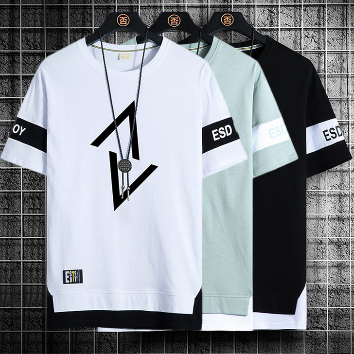 纯棉t恤男士短袖2021新款夏季白色半袖男...