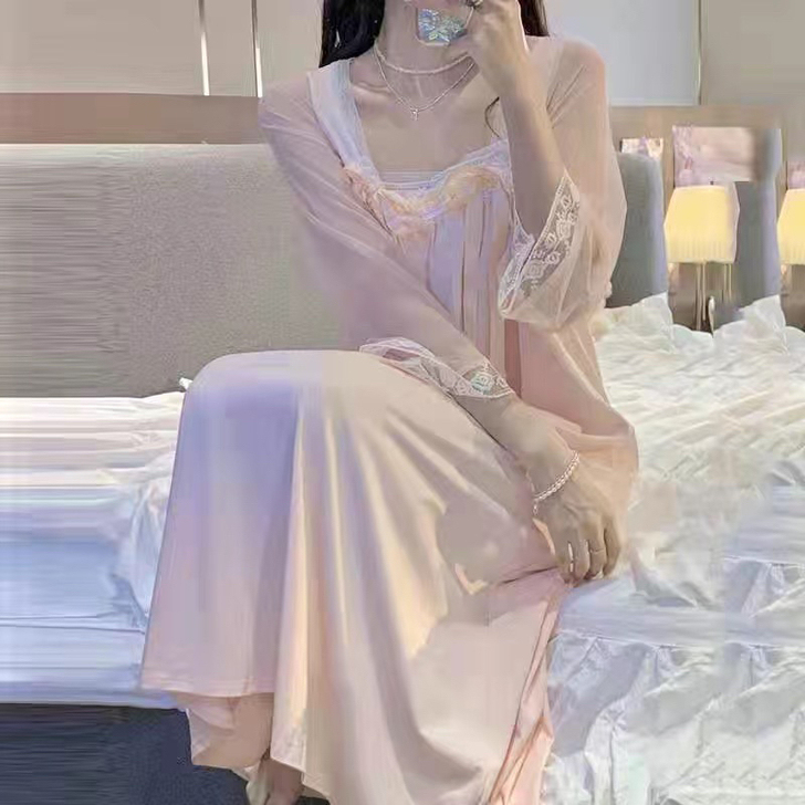 宫廷风汉服方领睡裙初秋新款甜美公主风蕾丝网...