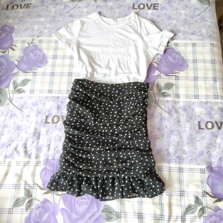 雪纺波点半身裙裙长46cm