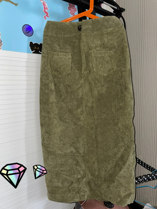 灯芯绒一步裙，开叉