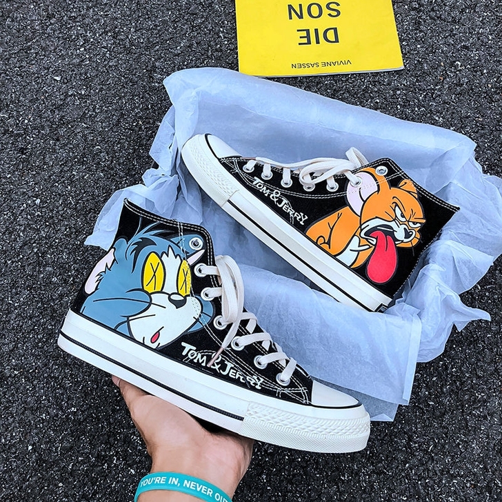 猫和老鼠高帮帆布鞋加绒男士女学生卡通197...