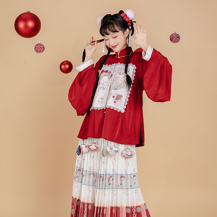 七月夕周年庆走秀款 绒果 袄裙立领短袄褶裙...