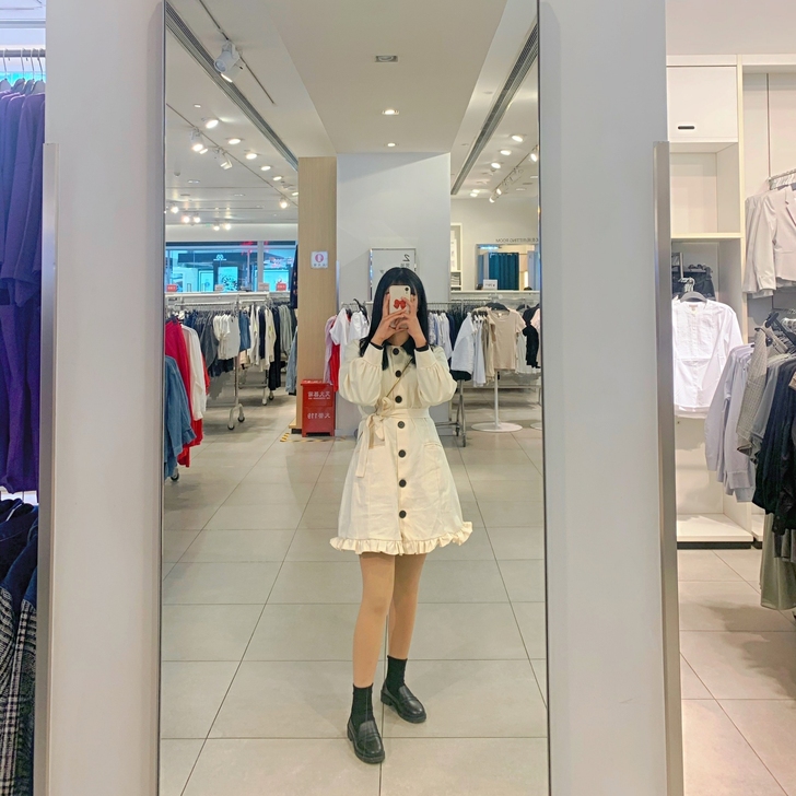 小清新娃娃领灯笼长袖绑带收腰荷叶边公主连衣...