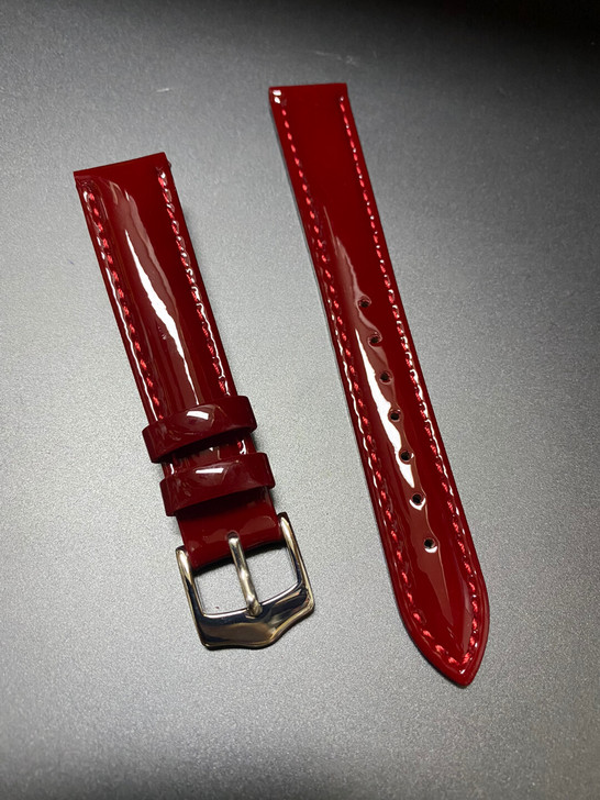 清仓尾货牛皮表带16mm暗红色漆皮款表带实...