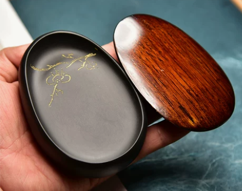 歙砚掌中宝小楷素砚梅花砚台手工原石龙尾砚兼...