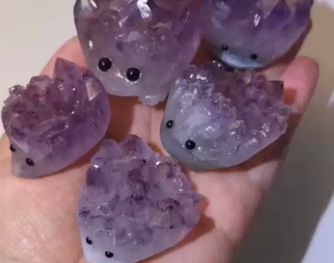 天然无加色紫水晶晶簇手工雕刻小刺猬扩香石摆...
