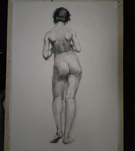炭笔素描，临摹徐悲鸿的《女人体》，对开大小...