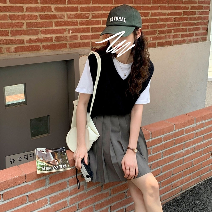 灰色复古学院风半身裙女高腰 非jk百褶格裙