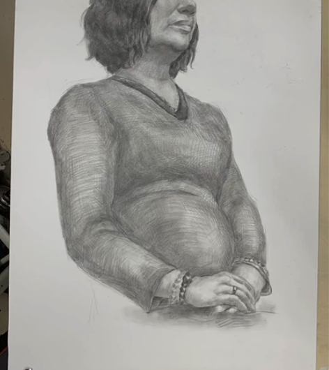 半开素描人物写生半身头带手肖像 2k人像写...