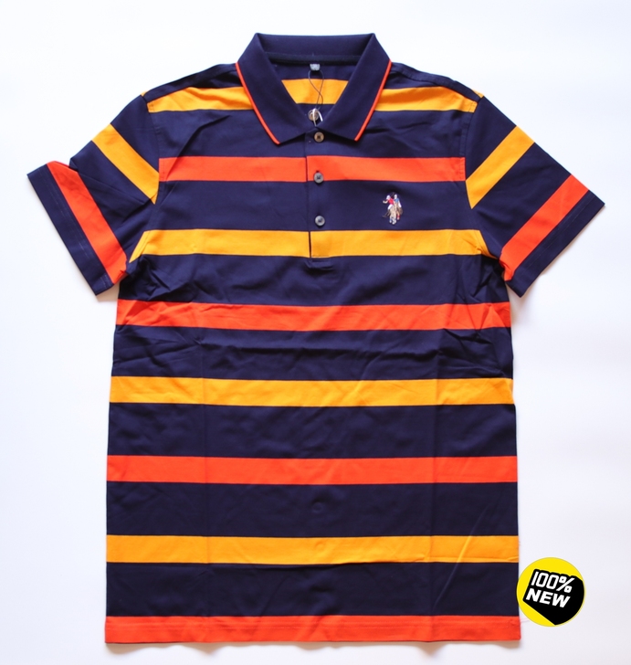 全新男装反领条纹棉质休闲短袖T恤，剩下L码...