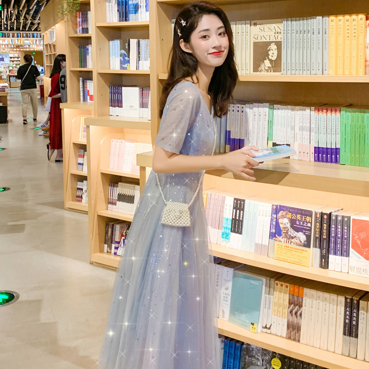 连衣裙夏天法式吊带网纱梗桔初恋森系超仙少女...