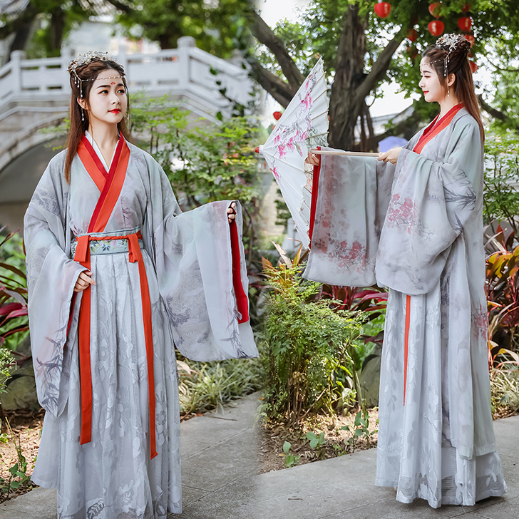 魏晋风汉服女夏季仙气中国风学生银狐交领广袖...