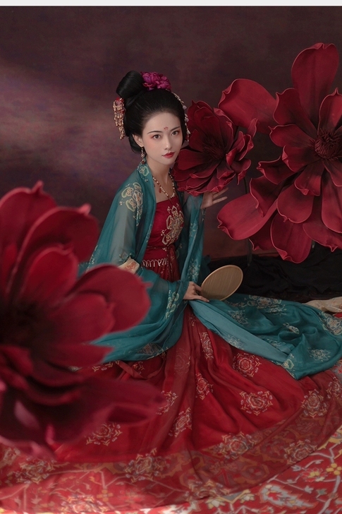 青渊 原创汉服唐制复原款绣花诃子裙大袖衫披...