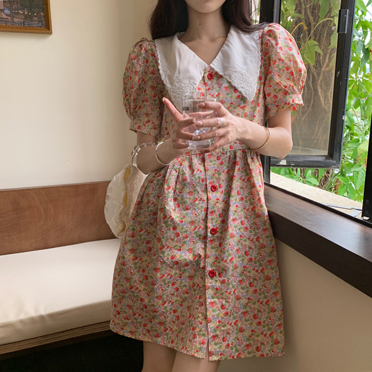法式复古泡泡袖连衣裙夏季温柔风初恋甜美娃娃...