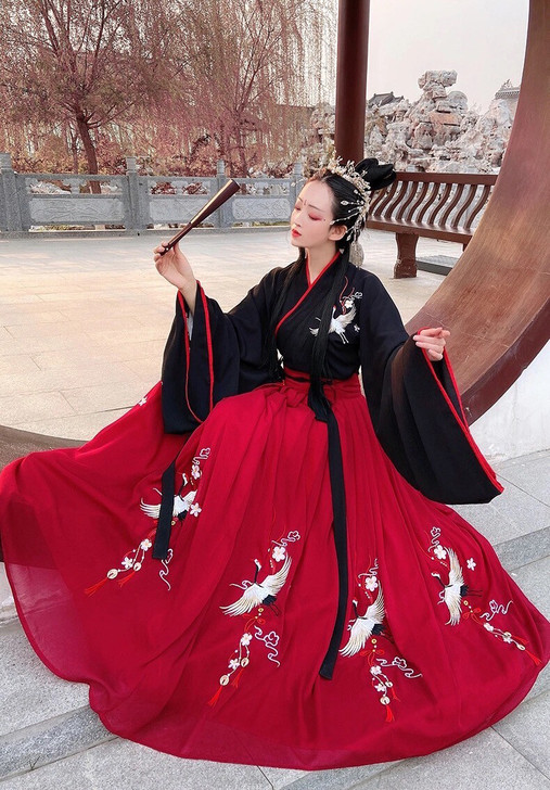 魏晋风汉服女凤仪辰微鹤仙子刺绣交领襦裙仙女...