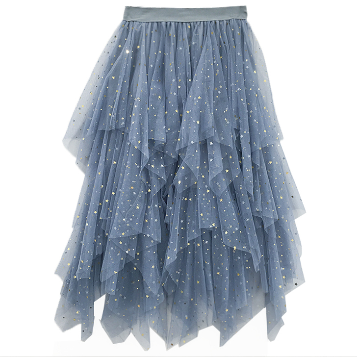星星网纱半身裙女秋2018新款高腰蓬蓬裙蛋...