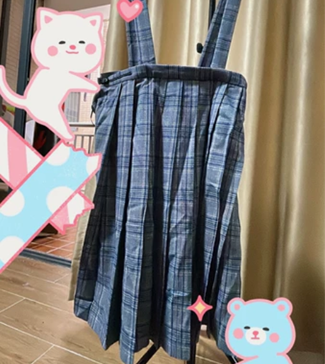 春秋 长款 背带 jk群 纹格 只穿过一次...