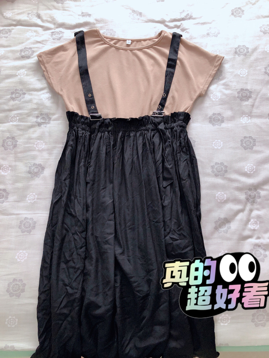 卡其色黑色拼接连衣裙，中长款，衣长92厘米...