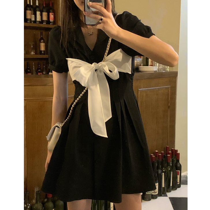 財哥不熬夜 黑色西装连衣裙女2021新款夏...