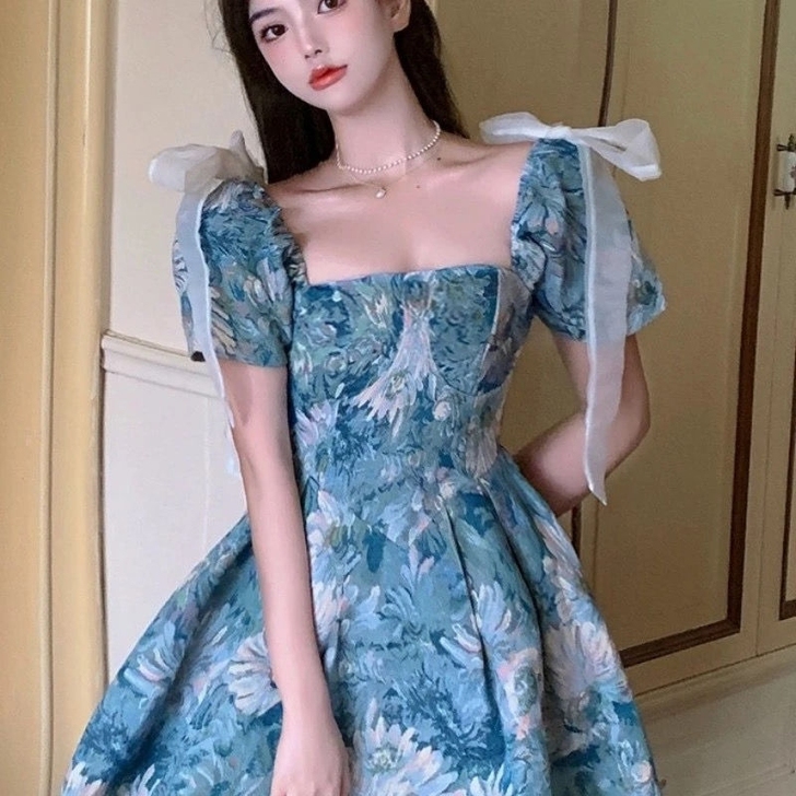 2021夏季新款莫奈花园轻奢宫廷油画气质收...