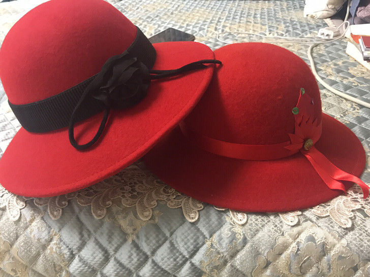 帽子女秋冬款复古圆顶礼帽保暖毛毡帽花朵毛呢...